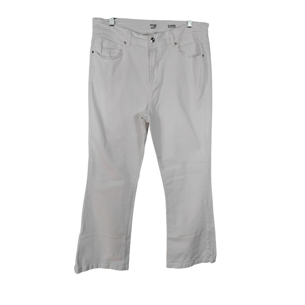 Kensie Jeans Savannah High Rise Flare White Denim Pants 14/32 Flare, Coastal